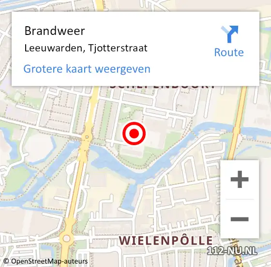 Locatie op kaart van de 112 melding: Brandweer Leeuwarden, Tjotterstraat op 23 maart 2024 12:25