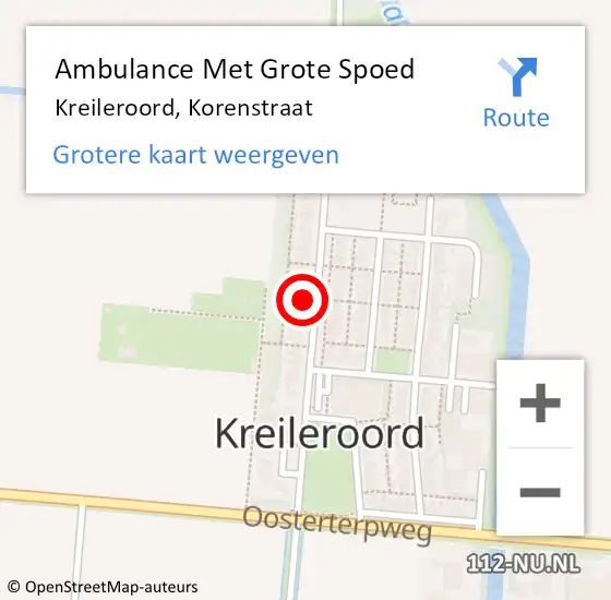 Locatie op kaart van de 112 melding: Ambulance Met Grote Spoed Naar Kreileroord, Korenstraat op 23 maart 2024 12:59