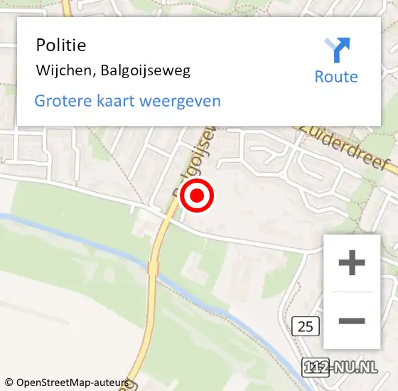 Locatie op kaart van de 112 melding: Politie Wijchen, Balgoijseweg op 23 maart 2024 13:02