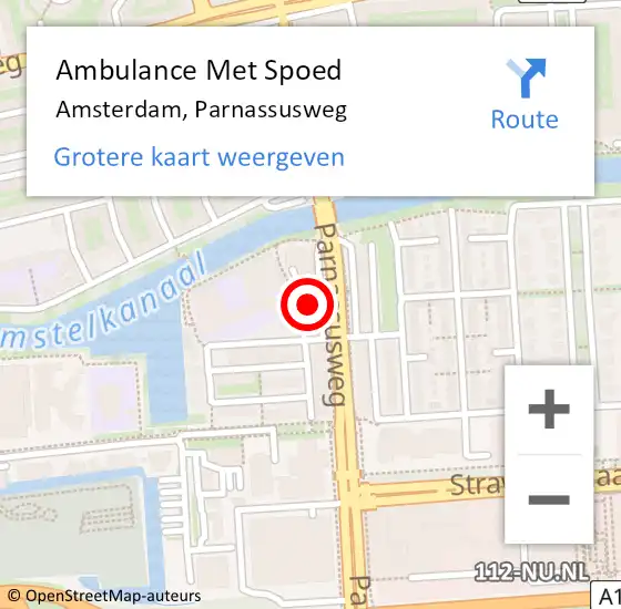 Locatie op kaart van de 112 melding: Ambulance Met Spoed Naar Amsterdam, Parnassusweg op 23 maart 2024 13:24