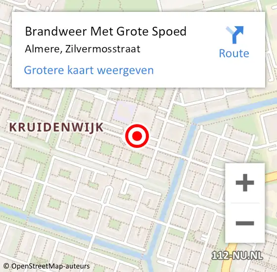 Locatie op kaart van de 112 melding: Brandweer Met Grote Spoed Naar Almere, Zilvermosstraat op 23 maart 2024 13:56