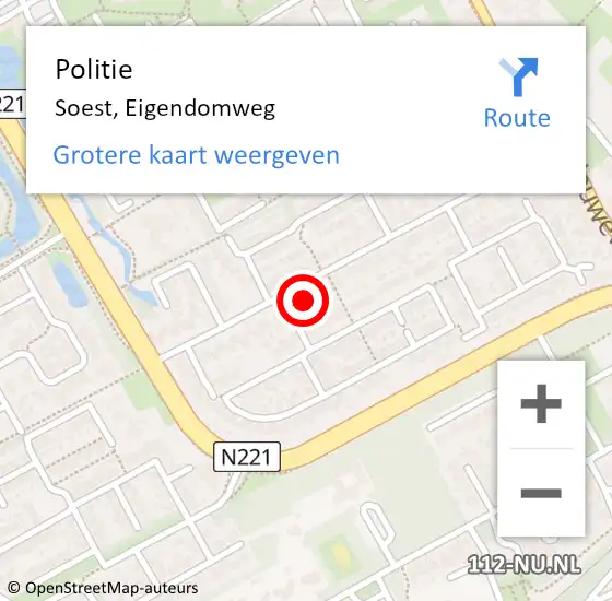 Locatie op kaart van de 112 melding: Politie Soest, Eigendomweg op 23 maart 2024 14:21