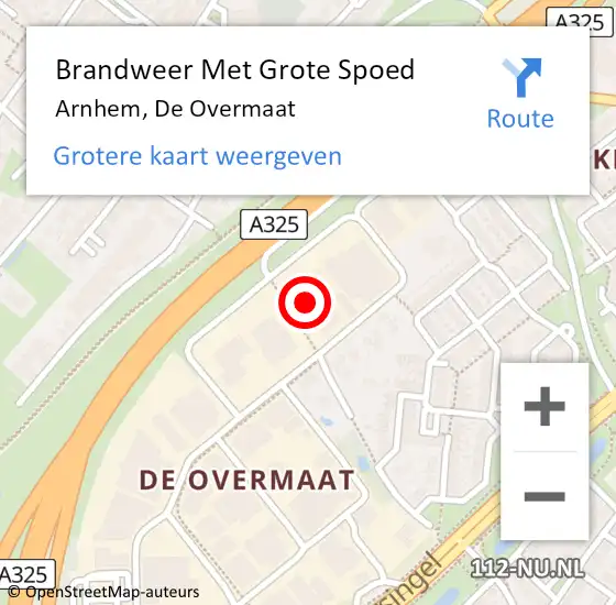 Locatie op kaart van de 112 melding: Brandweer Met Grote Spoed Naar Arnhem, De Overmaat op 23 maart 2024 14:30