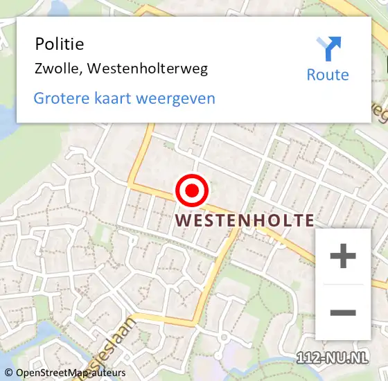 Locatie op kaart van de 112 melding: Politie Zwolle, Westenholterweg op 23 maart 2024 14:46