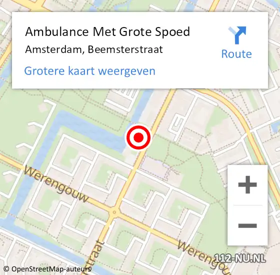 Locatie op kaart van de 112 melding: Ambulance Met Grote Spoed Naar Amsterdam, Beemsterstraat op 23 maart 2024 15:07