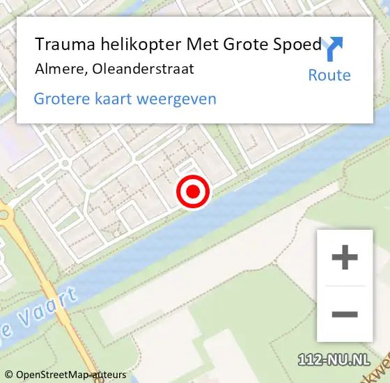 Locatie op kaart van de 112 melding: Trauma helikopter Met Grote Spoed Naar Almere, Oleanderstraat op 23 maart 2024 15:28