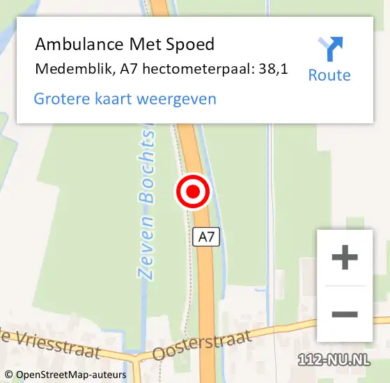 Locatie op kaart van de 112 melding: Ambulance Met Spoed Naar Medemblik, A7 hectometerpaal: 38,1 op 23 maart 2024 15:28