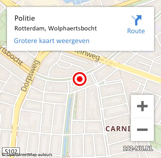 Locatie op kaart van de 112 melding: Politie Rotterdam, Wolphaertsbocht op 23 maart 2024 15:46