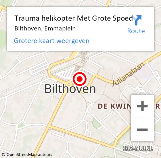 Locatie op kaart van de 112 melding: Trauma helikopter Met Grote Spoed Naar Bilthoven, Emmaplein op 23 maart 2024 15:53