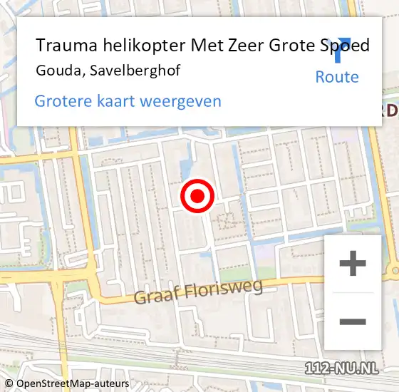 Locatie op kaart van de 112 melding: Trauma helikopter Met Zeer Grote Spoed Naar Gouda, Savelberghof op 23 maart 2024 16:00