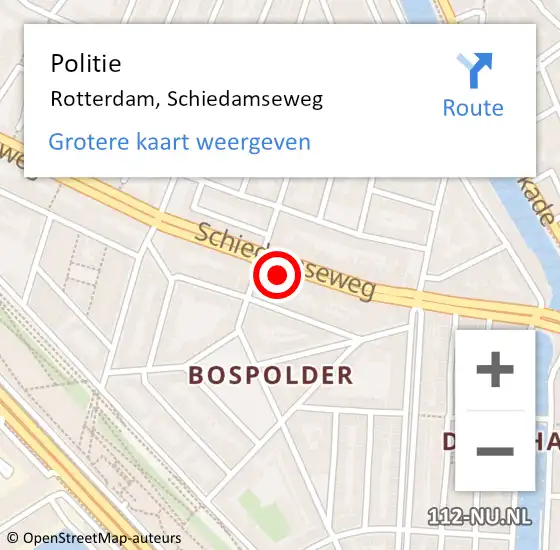 Locatie op kaart van de 112 melding: Politie Rotterdam, Schiedamseweg op 23 maart 2024 16:11