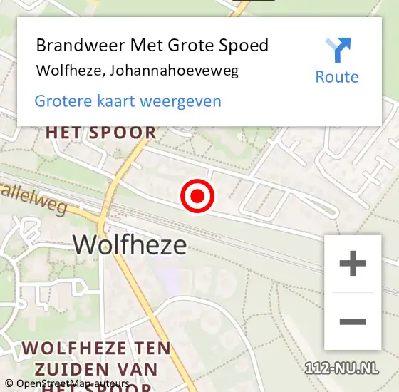 Locatie op kaart van de 112 melding: Brandweer Met Grote Spoed Naar Wolfheze, Johannahoeveweg op 23 maart 2024 16:18