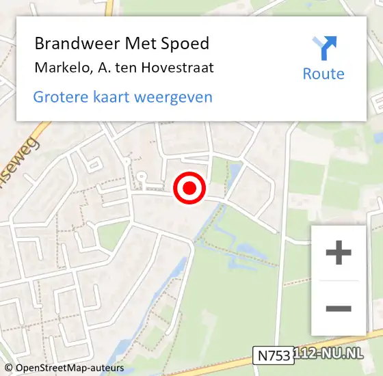 Locatie op kaart van de 112 melding: Brandweer Met Spoed Naar Markelo, A. ten Hovestraat op 23 maart 2024 16:50