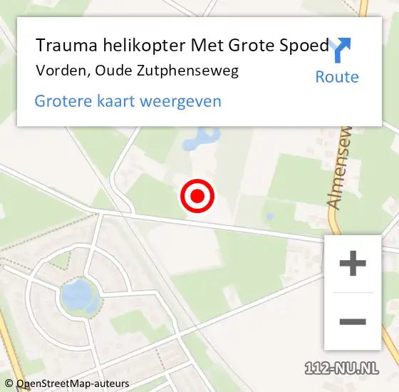 Locatie op kaart van de 112 melding: Trauma helikopter Met Grote Spoed Naar Vorden, Oude Zutphenseweg op 23 maart 2024 16:56