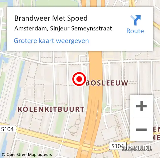 Locatie op kaart van de 112 melding: Brandweer Met Spoed Naar Amsterdam, Sinjeur Semeynsstraat op 23 maart 2024 17:18
