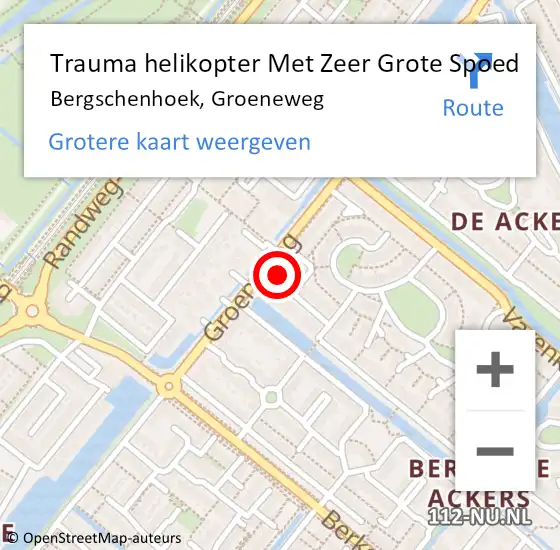 Locatie op kaart van de 112 melding: Trauma helikopter Met Zeer Grote Spoed Naar Bergschenhoek, Groeneweg op 23 maart 2024 19:13