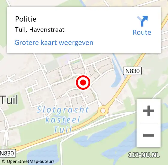 Locatie op kaart van de 112 melding: Politie Tuil, Havenstraat op 23 maart 2024 19:18