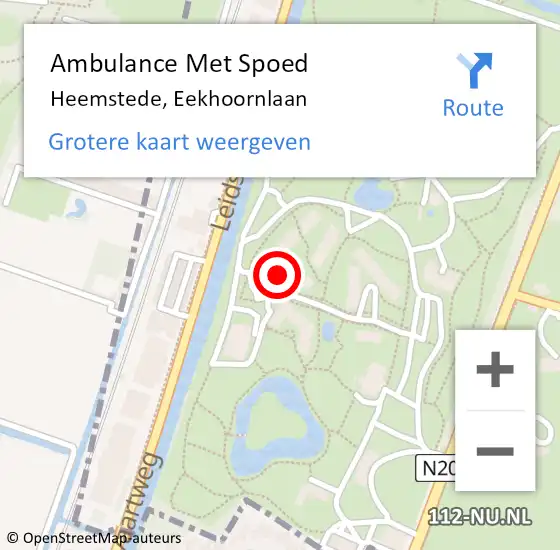 Locatie op kaart van de 112 melding: Ambulance Met Spoed Naar Heemstede, Eekhoornlaan op 23 maart 2024 19:42
