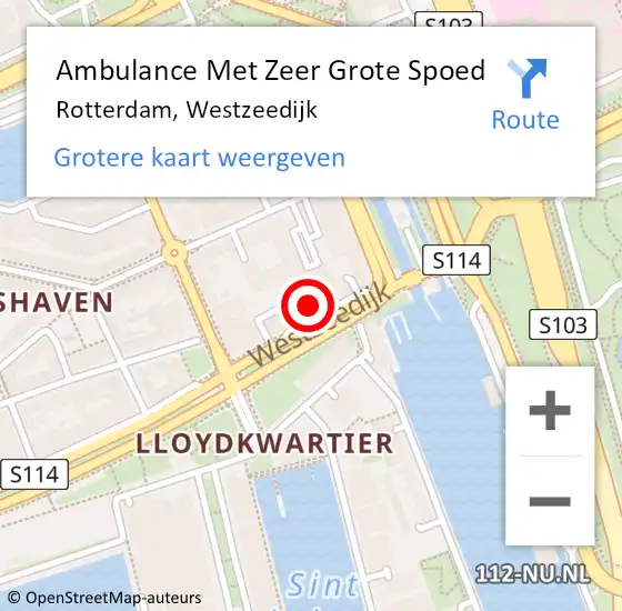 Locatie op kaart van de 112 melding: Ambulance Met Zeer Grote Spoed Naar Rotterdam, Westzeedijk op 23 maart 2024 20:12