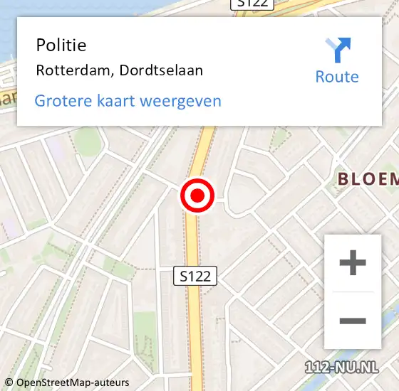 Locatie op kaart van de 112 melding: Politie Rotterdam, Dordtselaan op 23 maart 2024 22:01
