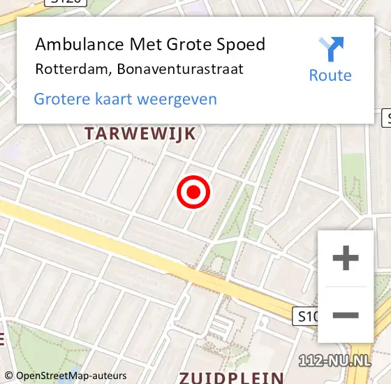 Locatie op kaart van de 112 melding: Ambulance Met Grote Spoed Naar Rotterdam, Bonaventurastraat op 23 maart 2024 22:02