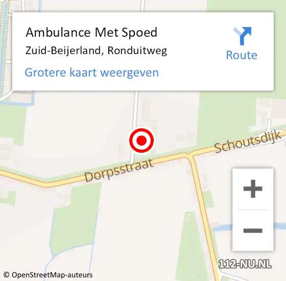Locatie op kaart van de 112 melding: Ambulance Met Spoed Naar Zuid-Beijerland, Ronduitweg op 23 maart 2024 22:10