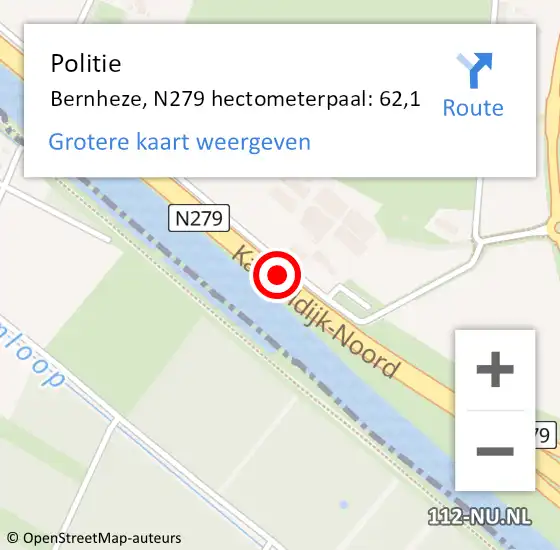 Locatie op kaart van de 112 melding: Politie Bernheze, N279 hectometerpaal: 62,1 op 23 maart 2024 22:12