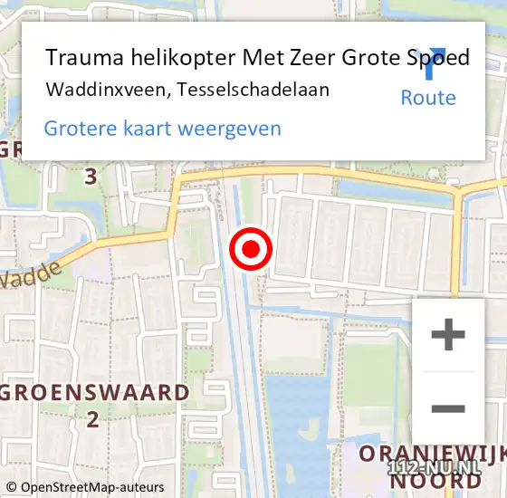 Locatie op kaart van de 112 melding: Trauma helikopter Met Zeer Grote Spoed Naar Waddinxveen, Tesselschadelaan op 23 maart 2024 23:33