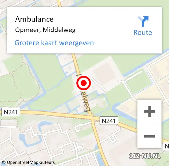Locatie op kaart van de 112 melding: Ambulance Opmeer, Middelweg op 23 maart 2024 23:44