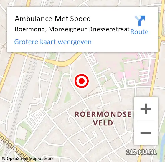 Locatie op kaart van de 112 melding: Ambulance Met Spoed Naar Roermond, Monseigneur Driessenstraat op 24 maart 2024 00:06