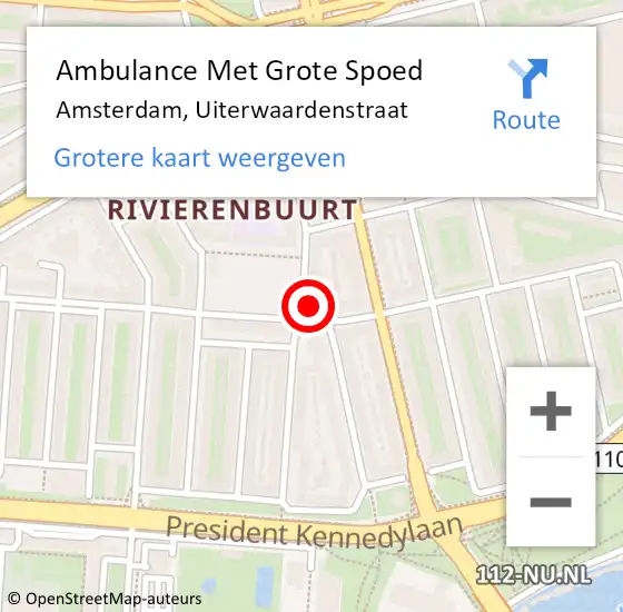 Locatie op kaart van de 112 melding: Ambulance Met Grote Spoed Naar Amsterdam, Uiterwaardenstraat op 24 maart 2024 00:24