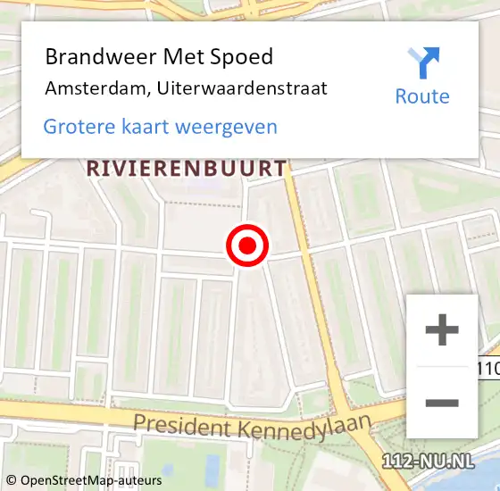 Locatie op kaart van de 112 melding: Brandweer Met Spoed Naar Amsterdam, Uiterwaardenstraat op 24 maart 2024 01:15