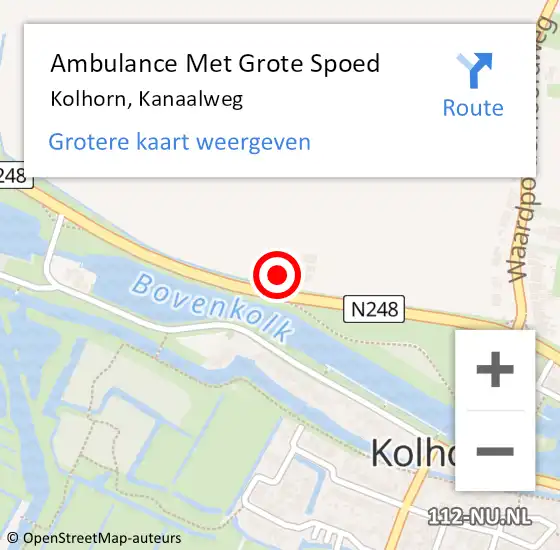 Locatie op kaart van de 112 melding: Ambulance Met Grote Spoed Naar Kolhorn, Kanaalweg op 24 maart 2024 02:50
