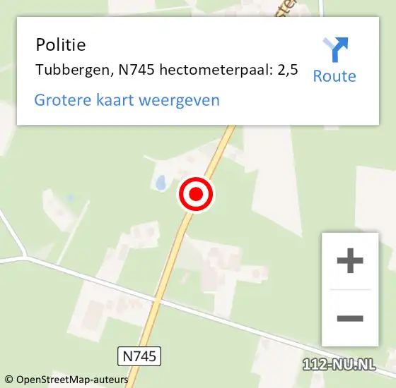 Locatie op kaart van de 112 melding: Politie Tubbergen, N745 hectometerpaal: 2,5 op 24 maart 2024 03:07