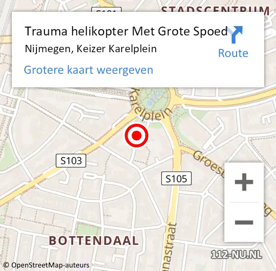 Locatie op kaart van de 112 melding: Trauma helikopter Met Grote Spoed Naar Nijmegen, Keizer Karelplein op 24 maart 2024 03:38