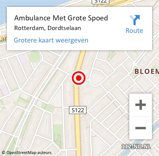 Locatie op kaart van de 112 melding: Ambulance Met Grote Spoed Naar Rotterdam, Dordtselaan op 24 maart 2024 05:03