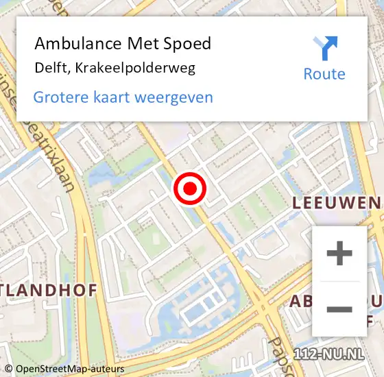 Locatie op kaart van de 112 melding: Ambulance Met Spoed Naar Delft, Krakeelpolderweg op 24 maart 2024 05:06