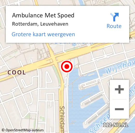Locatie op kaart van de 112 melding: Ambulance Met Spoed Naar Rotterdam, Leuvehaven op 24 maart 2024 05:46