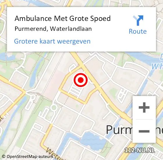 Locatie op kaart van de 112 melding: Ambulance Met Grote Spoed Naar Purmerend, Waterlandlaan op 24 maart 2024 05:54