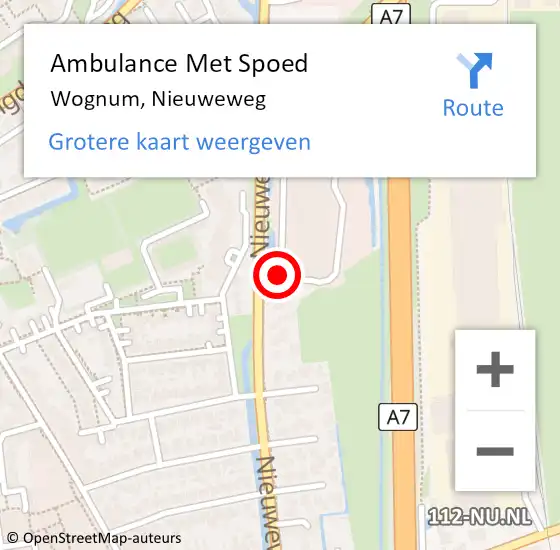 Locatie op kaart van de 112 melding: Ambulance Met Spoed Naar Wognum, Nieuweweg op 24 maart 2024 07:00
