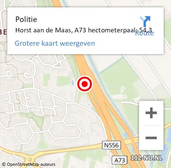 Locatie op kaart van de 112 melding: Politie Horst aan de Maas, A73 hectometerpaal: 54,3 op 24 maart 2024 07:13