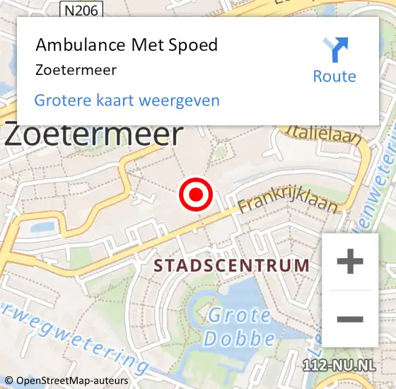 Locatie op kaart van de 112 melding: Ambulance Met Spoed Naar Zoetermeer op 24 maart 2024 08:42