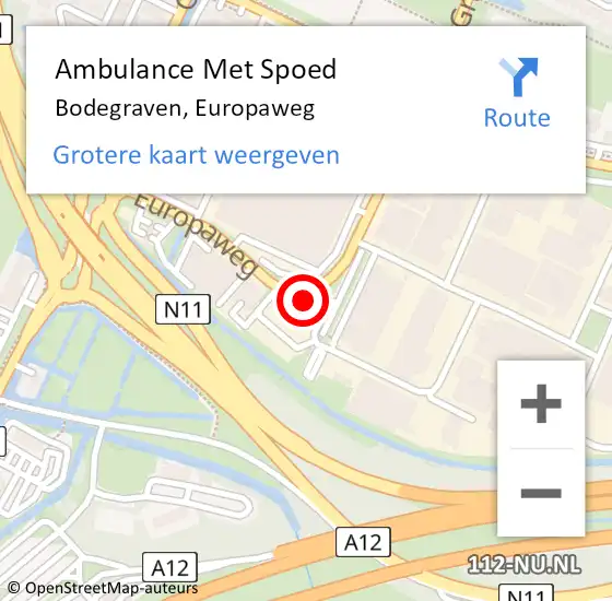 Locatie op kaart van de 112 melding: Ambulance Met Spoed Naar Bodegraven, Europaweg op 24 maart 2024 09:54