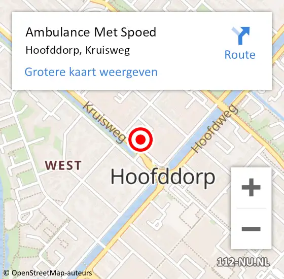 Locatie op kaart van de 112 melding: Ambulance Met Spoed Naar Hoofddorp, Kruisweg op 24 maart 2024 10:37