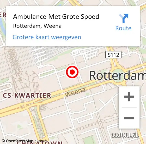 Locatie op kaart van de 112 melding: Ambulance Met Grote Spoed Naar Rotterdam, Weena op 24 maart 2024 10:39