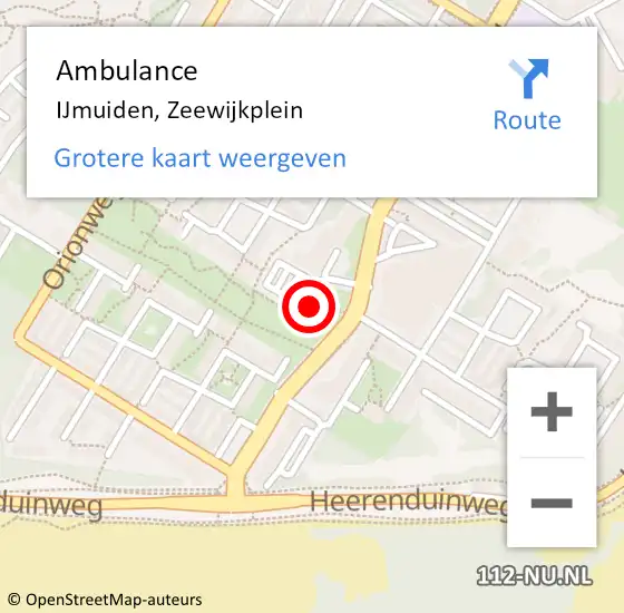 Locatie op kaart van de 112 melding: Ambulance IJmuiden, Zeewijkplein op 24 maart 2024 11:29