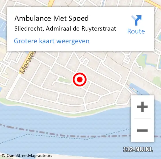 Locatie op kaart van de 112 melding: Ambulance Met Spoed Naar Sliedrecht, Admiraal de Ruyterstraat op 24 maart 2024 11:58