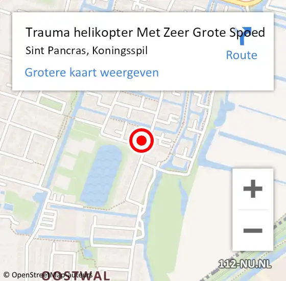 Locatie op kaart van de 112 melding: Trauma helikopter Met Zeer Grote Spoed Naar Sint Pancras, Koningsspil op 24 maart 2024 12:07