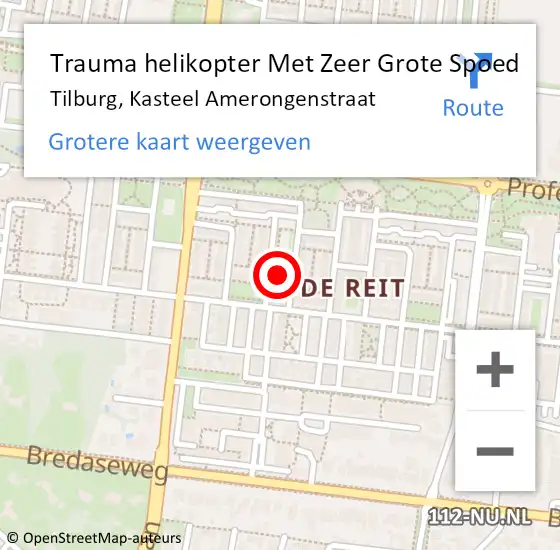 Locatie op kaart van de 112 melding: Trauma helikopter Met Zeer Grote Spoed Naar Tilburg, Kasteel Amerongenstraat op 24 maart 2024 12:26