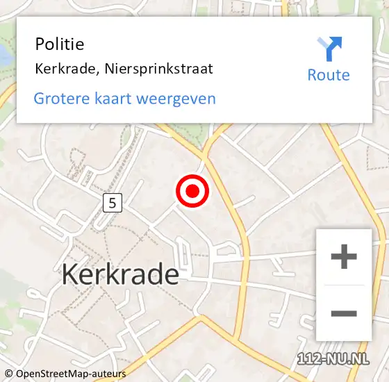 Locatie op kaart van de 112 melding: Politie Kerkrade, Niersprinkstraat op 24 maart 2024 12:33